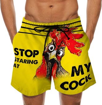 Generic Stop Staring at My Cock Shorts Funny Rooster Pattern Summer Bottom Spoof Digital Printing Shorts