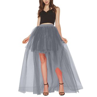 Generic Womens Long Tulle Skirts for Weddings and Events Womens Solid Color Swallowtail Irregular Mesh Short Front and Long Back Tutu Skirt Adult Halloween Co