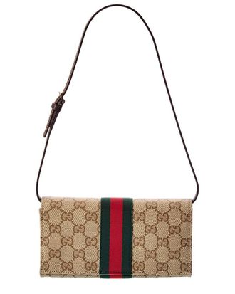 Gucci Small Gg Coated Canvas & Leather Pouch With Strap
