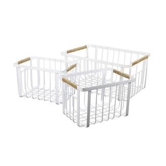 Happimess Henley Vintage Farmhouse Handmade Wire Metal Nesting Storage Baskets with Jute Wrapped Handles in White at Nordstrom