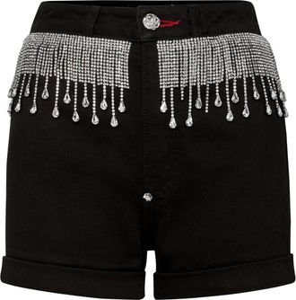 Philipp Plein Hot Pants Fringe - Dames - Denim shorts - Zwart - W28 - Katoen - Korte Broeken