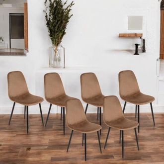 Dmora Set di 6 sedie Pismo, Poltrona rivestita in velluto, Sedia da pranzo imbottita, Seduta per riunioni, 45x56h87 cm, Sabbia - Dmora