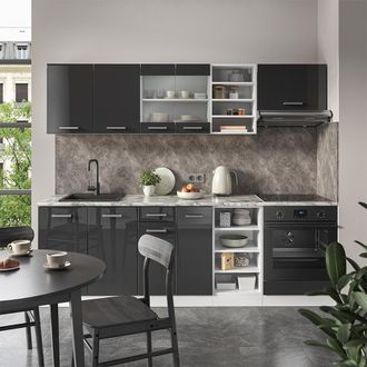 Vicco Mueble De Cocina R-line, Antracita Brillo Intenso/blanco, 240 Cm Sin Encimera, Vicco