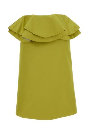 Plan C Midi Duchesse Skirt With Ruffled Waist And Back Slit