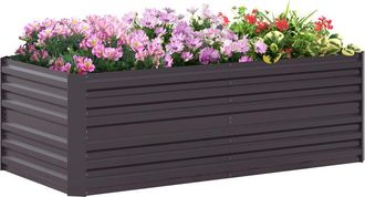 OUTSUNNY Galvanised Steel Outdoor Raised Bed w/ Reinforced Rods Dark Grey