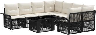 vidaXL Conjunto De Sof&aacute;s De Jard&iacute;n 9 Uds. Negro Y Blanco Crema Vidaxl