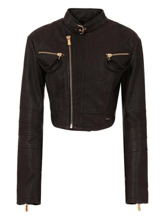 Just Cavalli snakeskin-effect biker jacket - women - Leather - 40 - Black