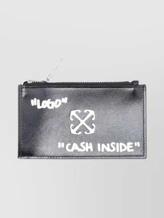 Off-white leather zip cardholder