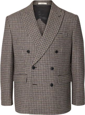 Selected Morris Check Blazer - Heren - Jassen - Bruin - Maat: 3XL Wol
