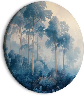 OEM Cuadro Redondo - Paisaje Con &Aacute;rboles Al Estilo Ilustrativo De Un Bosque Azul De Cuento De Hadas / Una Arboleda En Tonos Azules Brumosos
