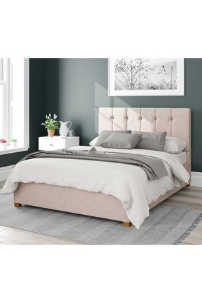 Aspire Home Accents Hepburn Upholstered Ottoman Storage Bed, Saxon Twill Fabric in Natural | Size: Super King