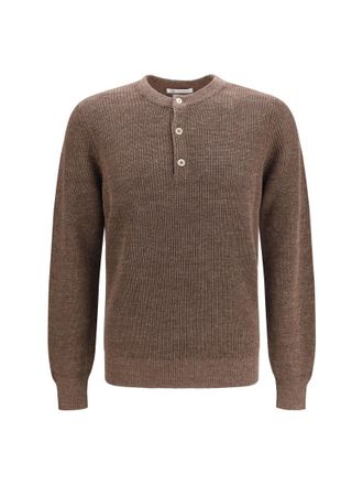 Brunello Cucinelli Brown Knitted Henley Sweater