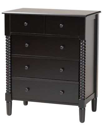 Baxton Studio Braith Farmhouse Spindle Wood 5-Drawer Chest