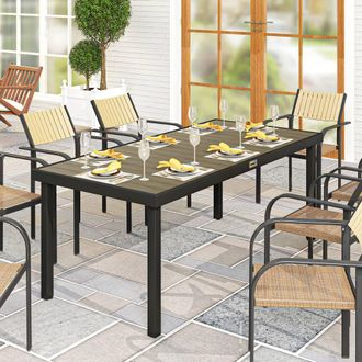 OUTSUNNY Garden Dining Table for 8, Aluminium Frame for Patio, Brown