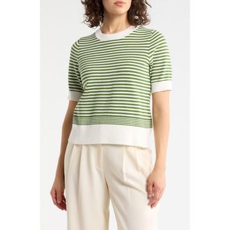 Adrianna Papell Stripe Short Sleeve Sweater in Ivory/Foliage at Nordstrom Rack, Size X-Large