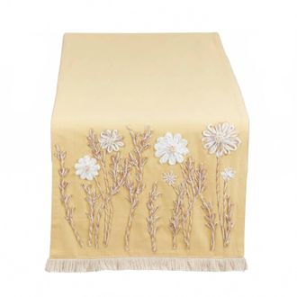 Saro Lifestyle Embroidered Floral Decorative Table Runner In Yellow