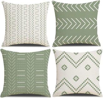 OEM Fundas De Almohada De 45x45 Cm, Juego De 4, Color Verde Claro, Con Textura Patchwork, Para Decoraci&oacute;n Moderna Del Hogar