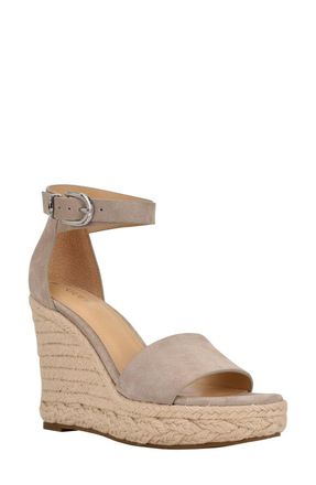 Guess Hidy Sandal Womens Gray Suede Round Toe Wedge Heel Espadrille JOBB470