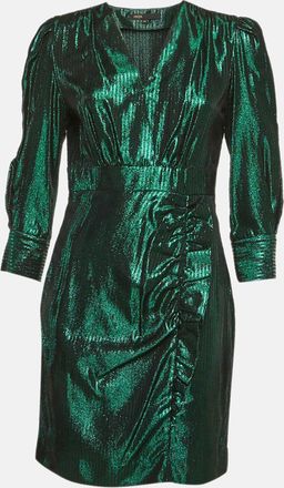 Maje Green Herringbone Lurex Frilled Mini Dress