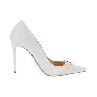 Elisabetta Franchi Pumps, female, White, Size: 10 US Leather Pump with Logo Detail