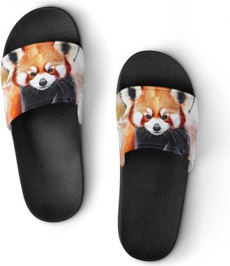Generic Cute Red Panda Watercolor Shower Shoes Slipper for Women Men Beach Slippers Quick Drying Non Slip Open-Toe Sandals