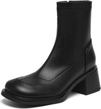 Generic Womens Round Toe Ankle Boots with Chunky Block Heels Side Zipper Soft PU Material Comfortable Non Slip Wear Resistant for Daily Street Office Fall Win