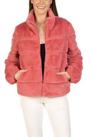 Love Token Alex Faux Fur Jacket In Coral