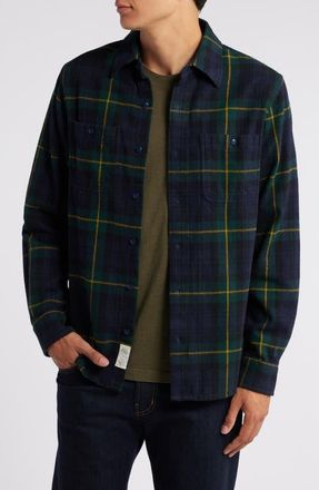 Schott NYC Two-Pocket Long Sleeve Flannel Button-Up Shirt in Blackwatch at Nordstrom, Size Xx-Large