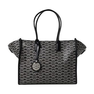 Emporio Armani Tote Bags, female, Black, Size: ONE SIZE Patterned Tote Bag with Adjustable Closure