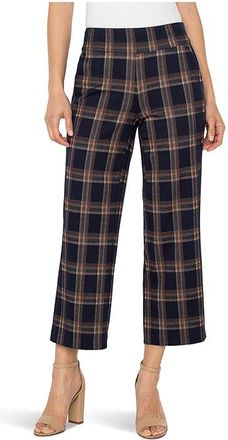 Liverpool L.A. Mabel Pull-on Mid-rise Crop Stovepipe Pant 25 Inseam Womens Clothing Navy/Toffee Plaid : XL 25