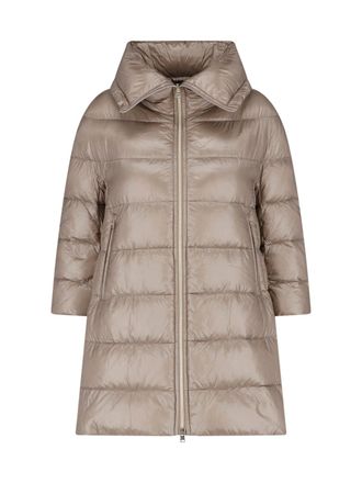 Herno Taupe Cleofe Zip-Up Fabric Puffer Jacket