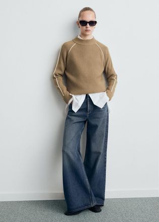 Mango Pullover collo perkins righe contrasto marrone medio - Donna - XXS - MANGO