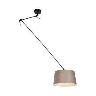 QAZQA R&uacute;stico L&aacute;mpara Colgante Negra Con Pantallas De Lino Color Topo 35 Cm 2 Luces - Blitz Lino /acero Cil&iacute;ndra /alargada /redonda Adecuado Para Led Max. 2
