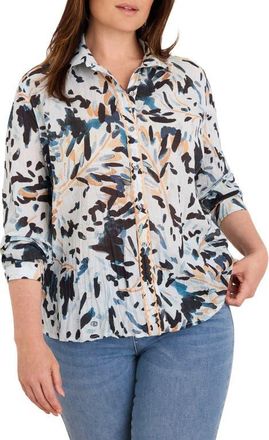 Nic+Zoe Garden Shade Crinkle Shirt in Blue Multi at Nordstrom, Size 2X