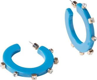 Smith & Co Womens Large City Girl Jewel Hoop Earrings In French Blue