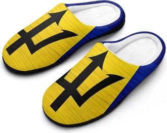 Generic Wooden Barbados Flag Mens House Slippers Memory Foam Washable Cotton Slip on Home Shoes