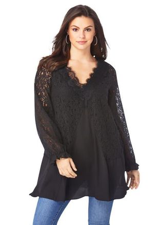 Roaman's Lace & Georgette Swing Tunic in Black at Nordstrom, Size 32