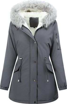 Generic Women Winter Coat with Hood Coats for Womens Fleece-Lined Jackets Ladies Long Winterproof Parka Warm Padded Jacket with Pockets Thermal Thickened Hood
