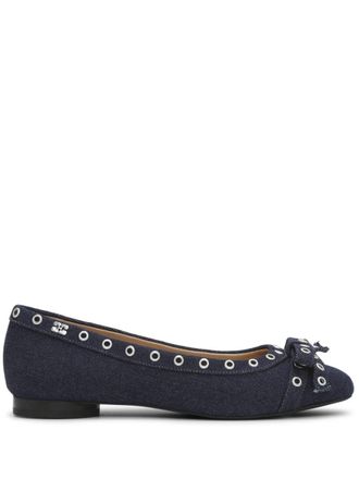 Ganni eyelet detailing denim ballerina shoes - women - Other fibres - 39 - Blue