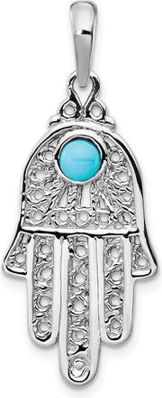 Diamond2Deal 14k White Gold Turquoise Filigree Chamseh Pendant