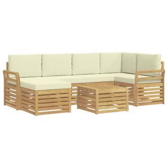 vidaXL Conjunto De Sof&aacute;s De Exterior 7 Pcs Blanco Y Crema Poli&eacute;ster Vidaxl