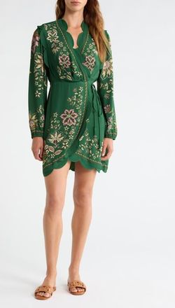 Farm Rio Garden Delight Long Sleeve Wrap Dress in Garden Delight Dark at Nordstrom, Size X-Small