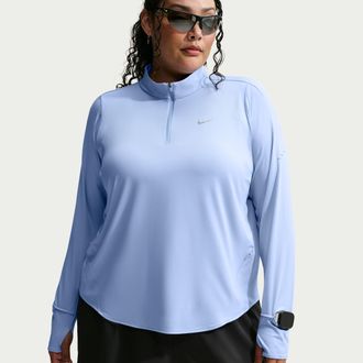 Nike Womens Swift Dri-FIT UV 1/4-Zip Running Top (Plus Size) in Blue | HQ0501-468