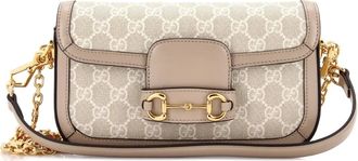 Gucci Horsebit 1955 Shoulder Bag GG Coated Canvas with Leather East West crossbody bag - Beige