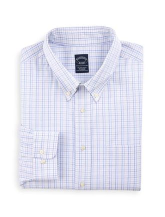 Brooks Brothers Big & Tall Non-Iron Tattersall Grid Dress Shirt in Yellow at Nordstrom, Size 18.5 - 38