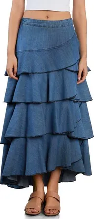 Wash Lab Denim Petal Tiered Denim Maxi Skirt in Resort Denim at Nordstrom, Size X-Large