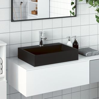 Berkfield Home Wash Basin 50x38x11 cm Mineral Cast/Marble Cast Matt Black | Size: 50 x 38 x 11 cm
