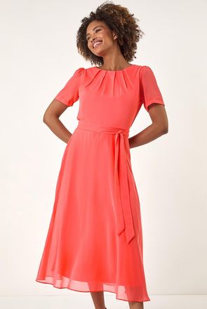 Roman Pleated Chiffon Midi Dress