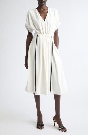Ferragamo Gathered Waist Midi Dress in Mascarpone at Nordstrom, Size 40