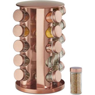 Relaxdays Relaxdays - Portaspezie Girevole con 20 Barattoli, Organizer Rotante a 360&deg; Salvaspazio, in Acciaio, HxD 34 x 22 cm, Rame, Set 1 pz